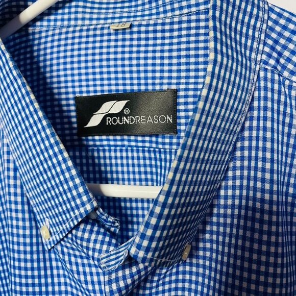 Mens Button Up Dress Shirt Blue Gingham Top Size XL Roundreason - Picture 5 of 6